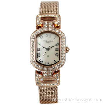 Fashion Square Face Rose Gold Plated Stainless Steel Watch with Rhinestone